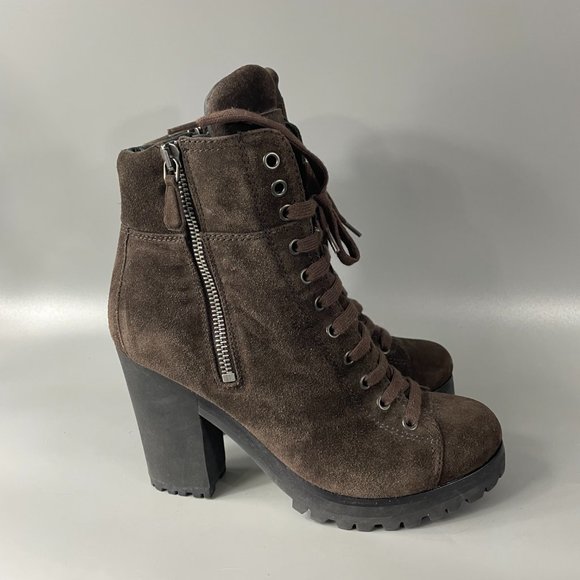 Authentic Prada Sport Brown Suede Lace-up Platform Boots, Size 37 - Picture 2 of 15
